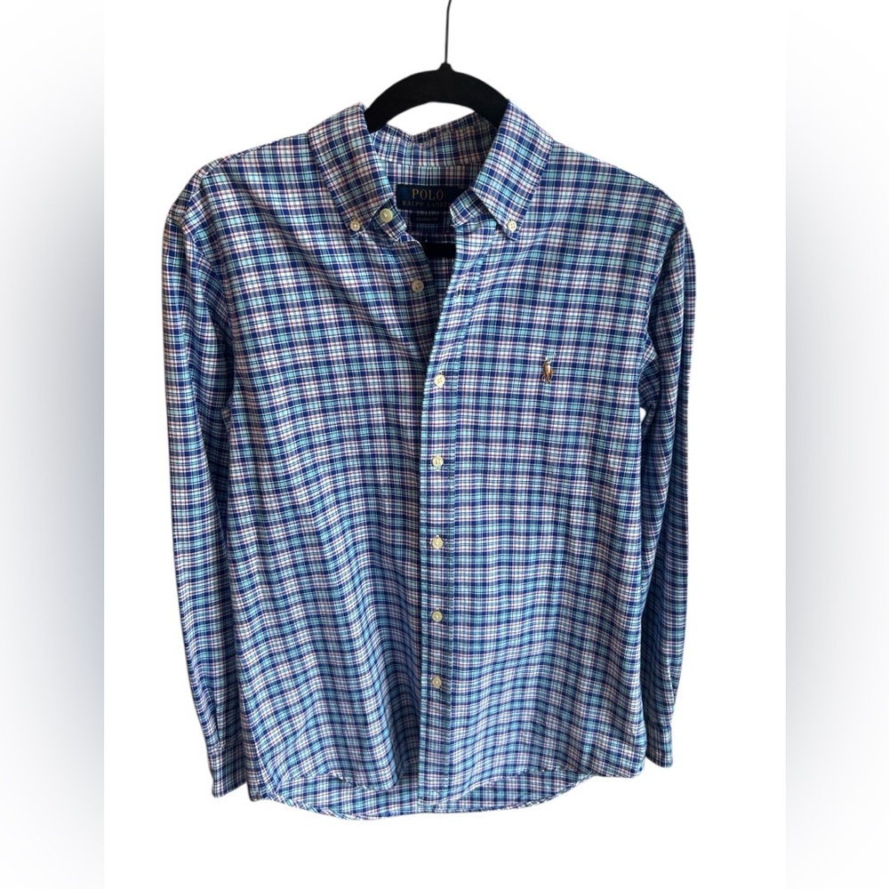 Polo by Ralph Lauren Blue Plaid Button-Down Shirt beautiful condition men s